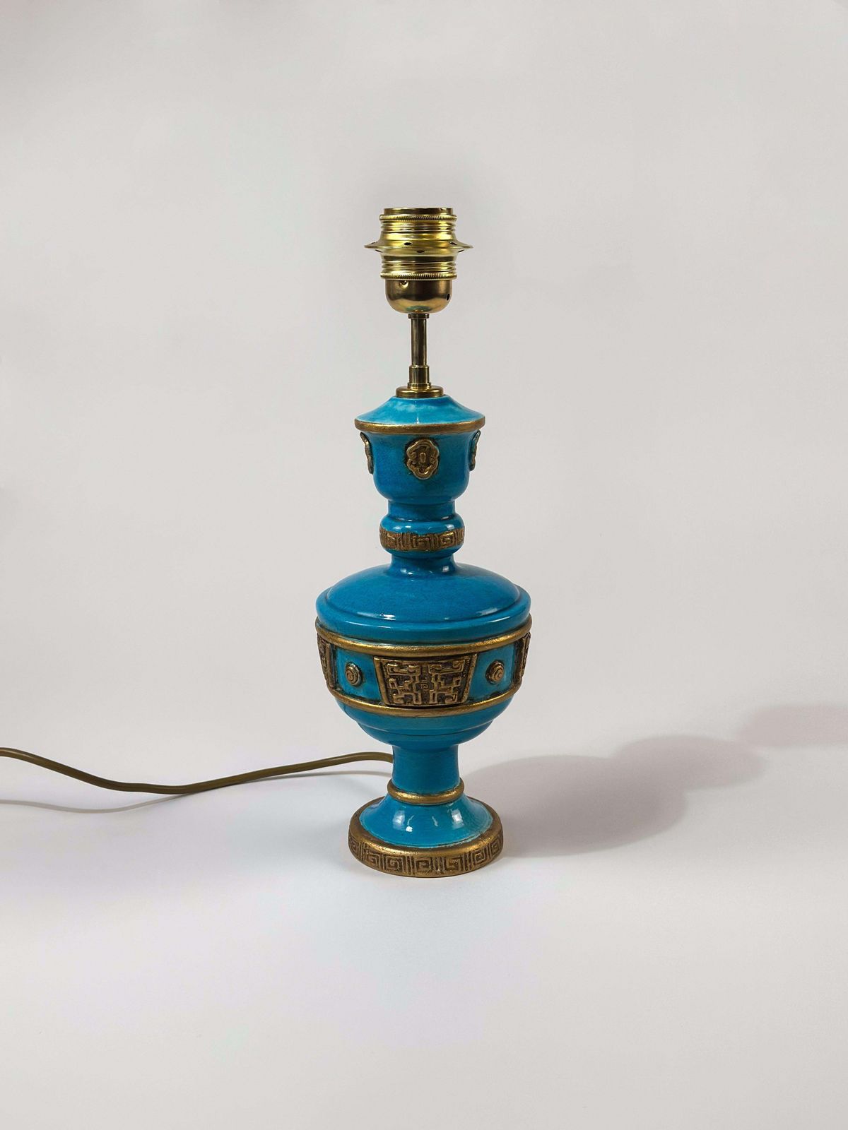 Ugo Zaccagnini Turquoise Ceramic Lamp, Asian Style Gilt Detailing C.1950s Italy photo buy