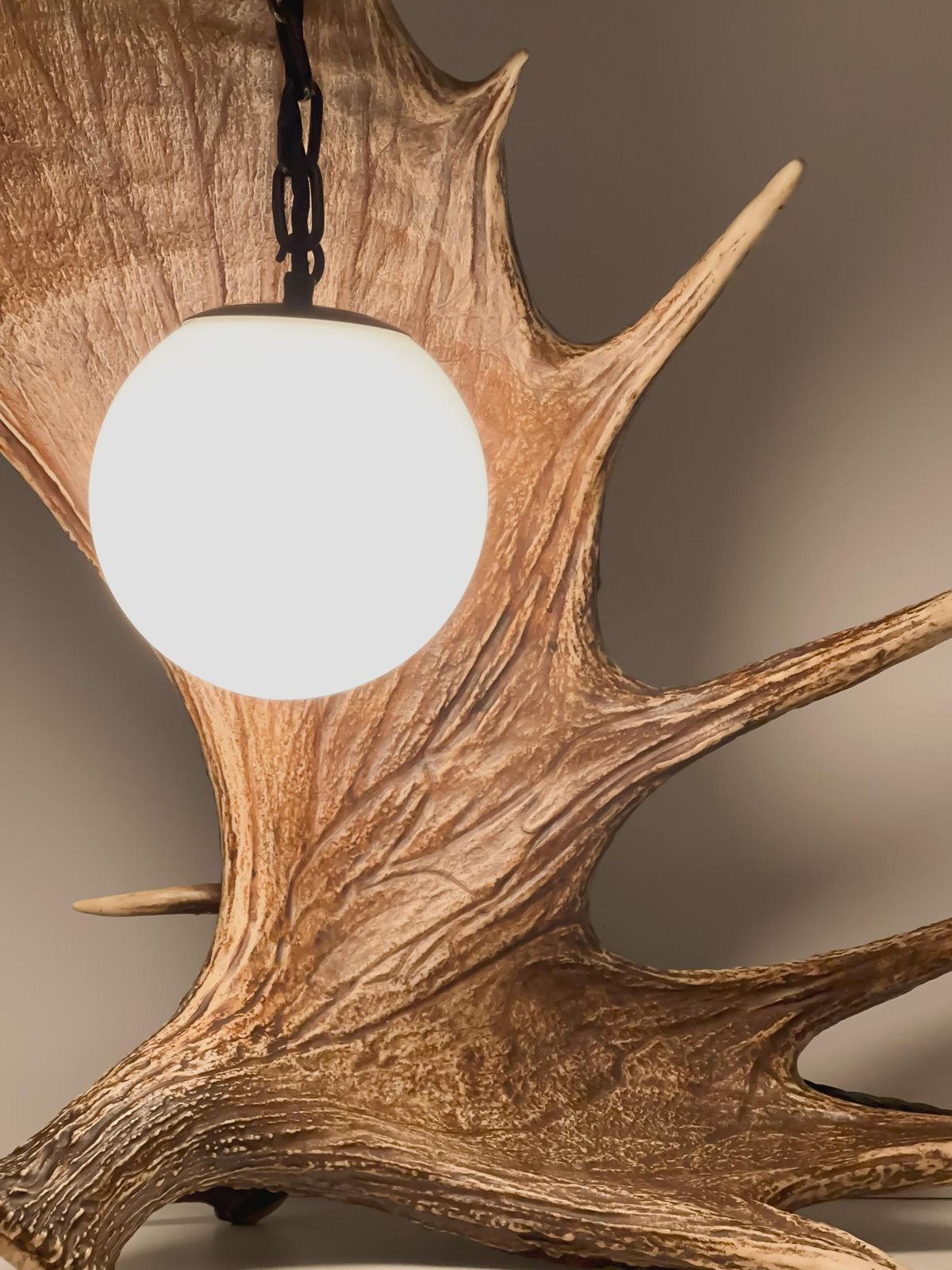 Black Forest Fallow Deer Antler Table Lamp, Frosted Glass Globe, Germany, 1950s photo vinterior