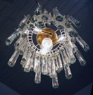 Iced Sticks Chandelier In Murano Glass & Gilt Brass From Kinkeldey, Germany, 1960s photo for sale