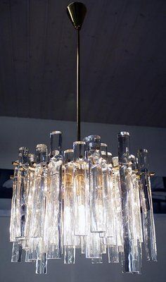 Iced Sticks Chandelier In Murano Glass & Gilt Brass From Kinkeldey, Germany, 1960s photo vinterior