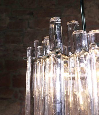 German Iced Glass Chandelier With Crystal Rods & Chrome From Kinkeldey, 1960s photo buy