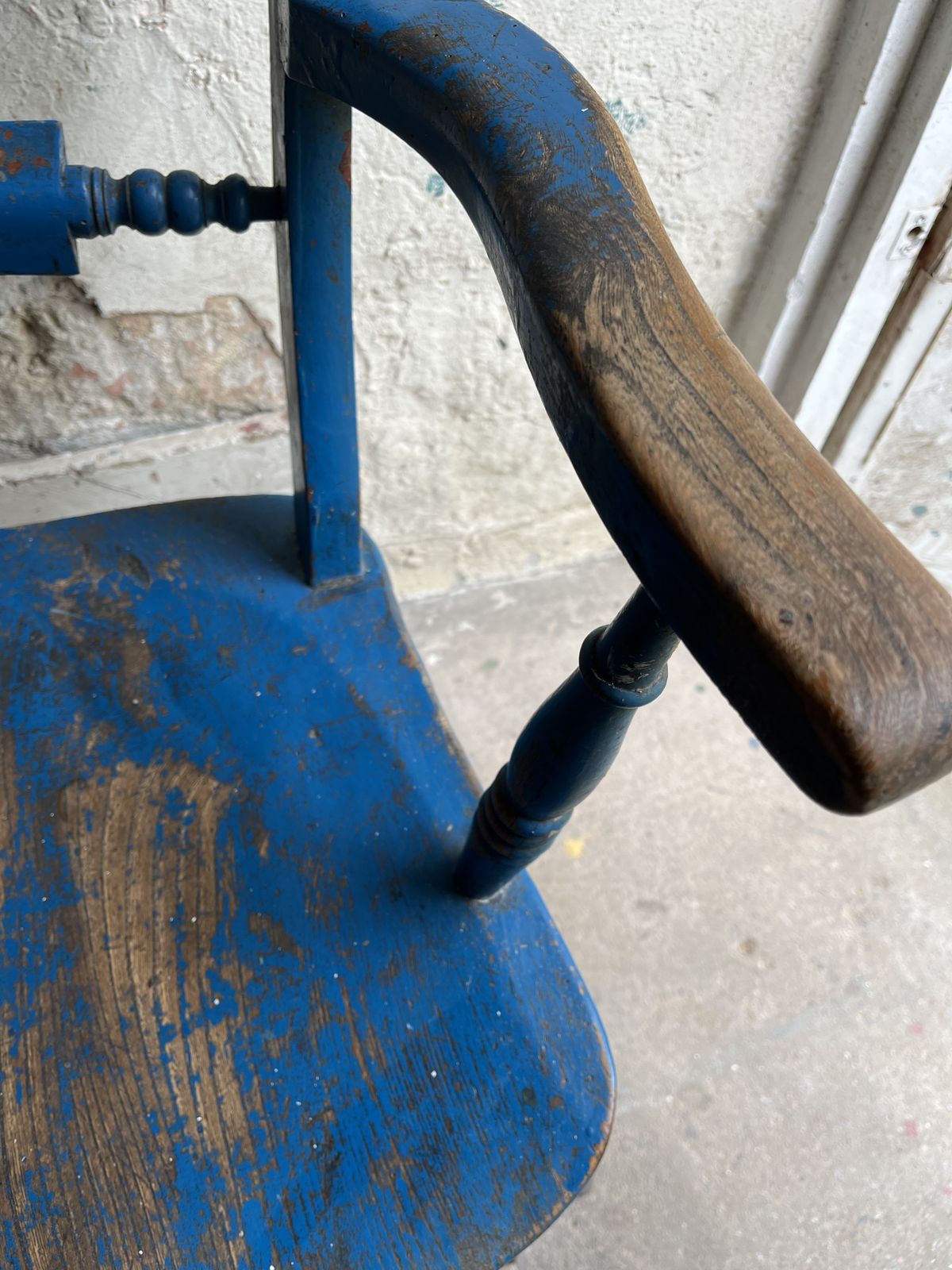 photo for sale Blue Painted Victorian Elm And Beech Windsor Carver Chair