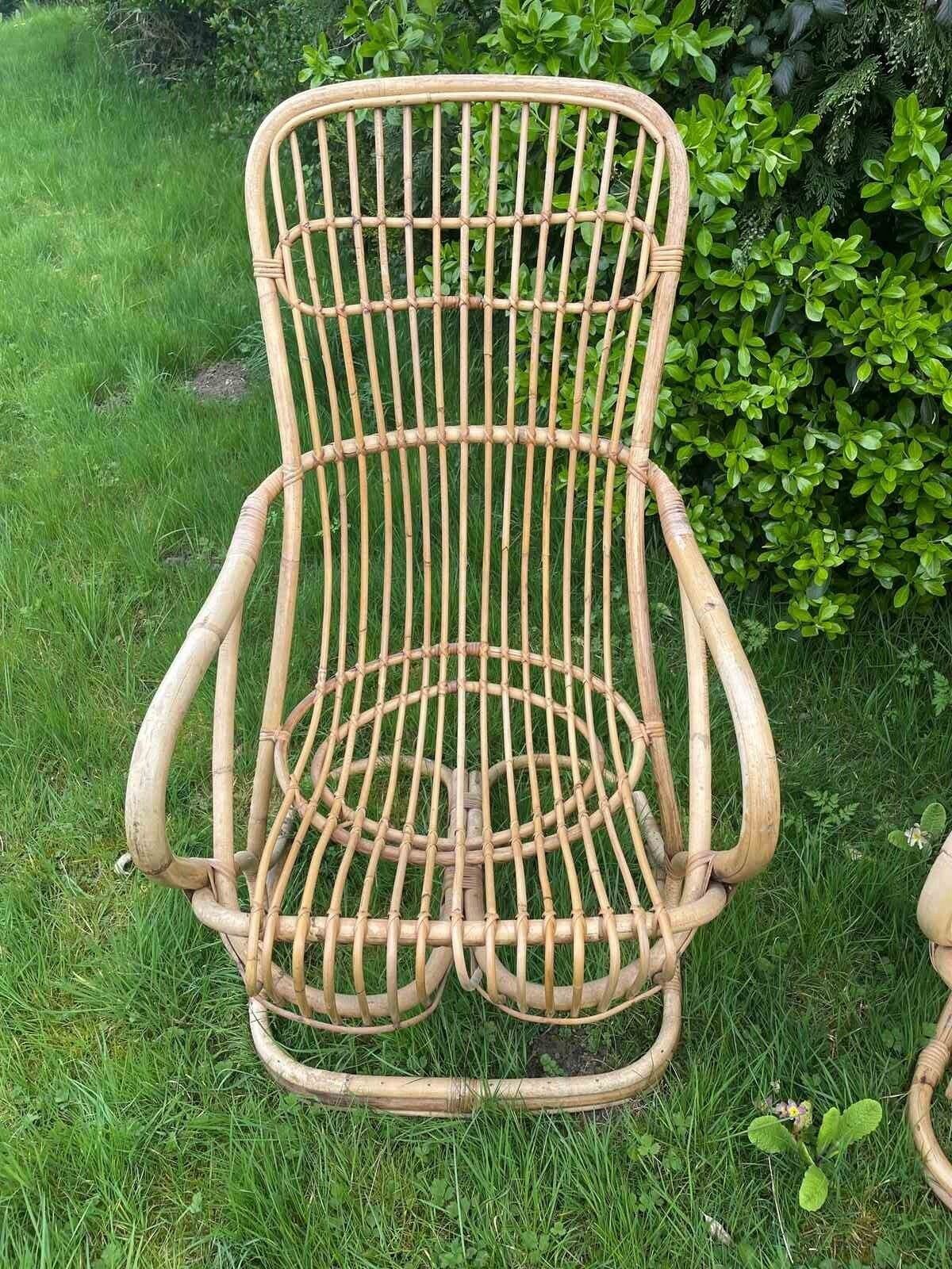 Pair Of Bamboo Chairs By Tito Agnoli photo for sale