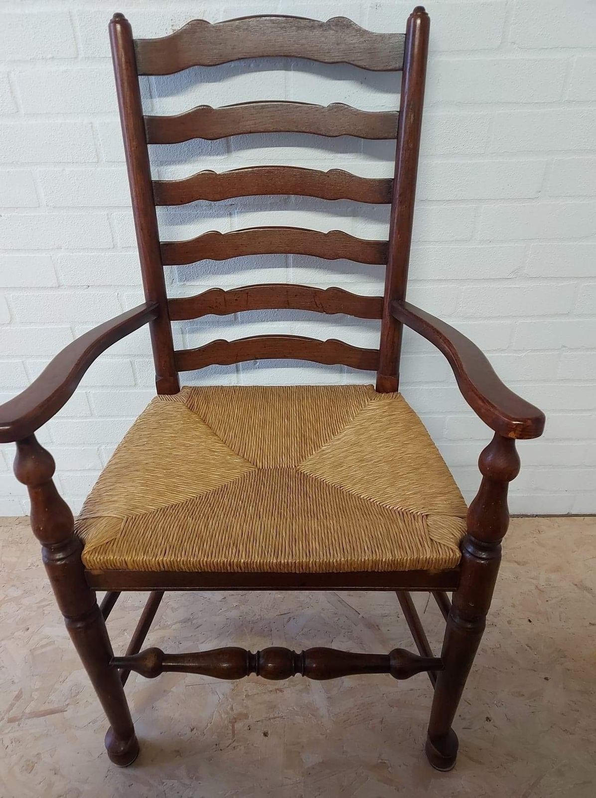 Edwardian Large Rush Seat Elm Elbow Armchair photo furniture