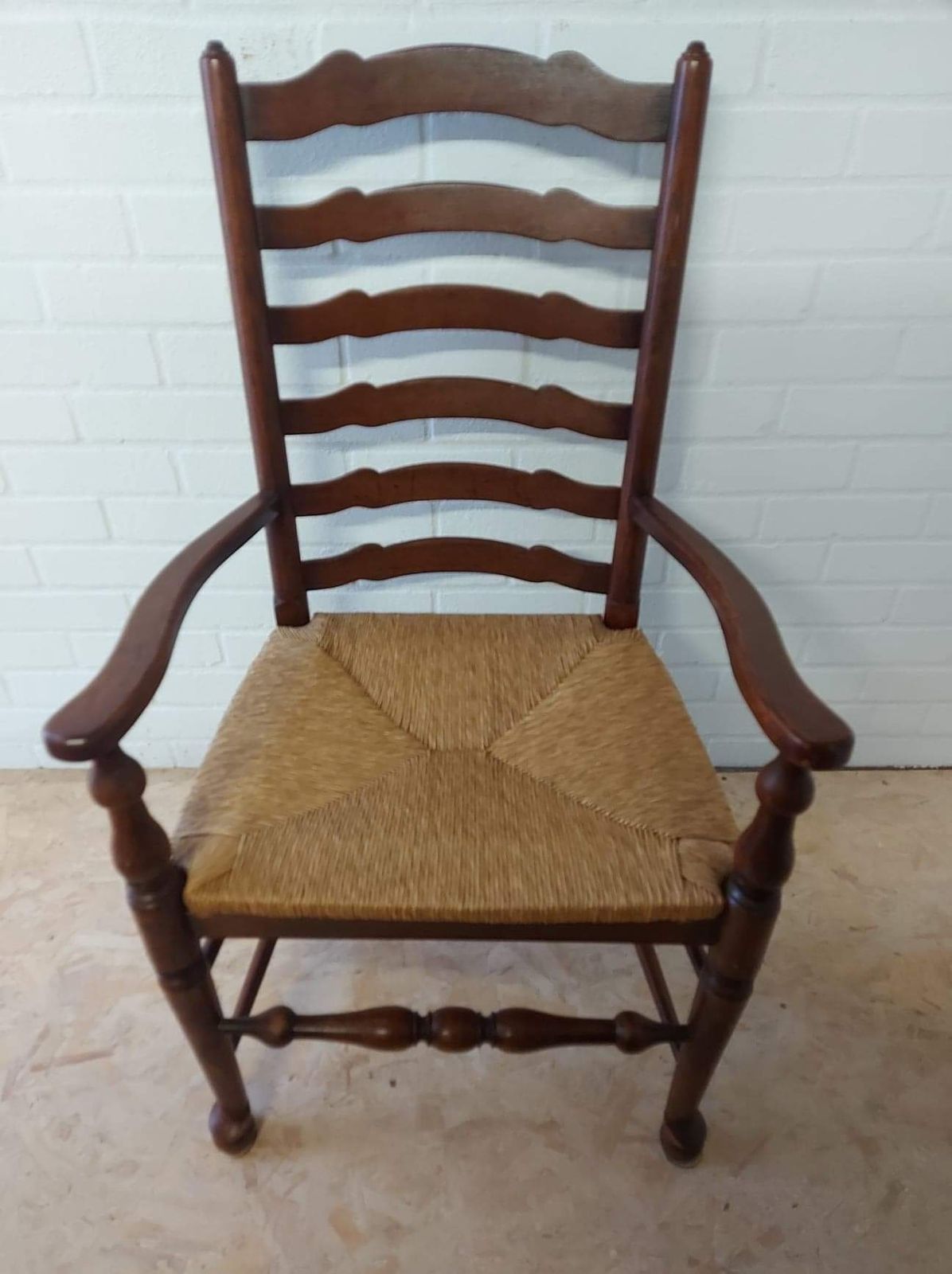 Edwardian Large Rush Seat Elm Elbow Armchair