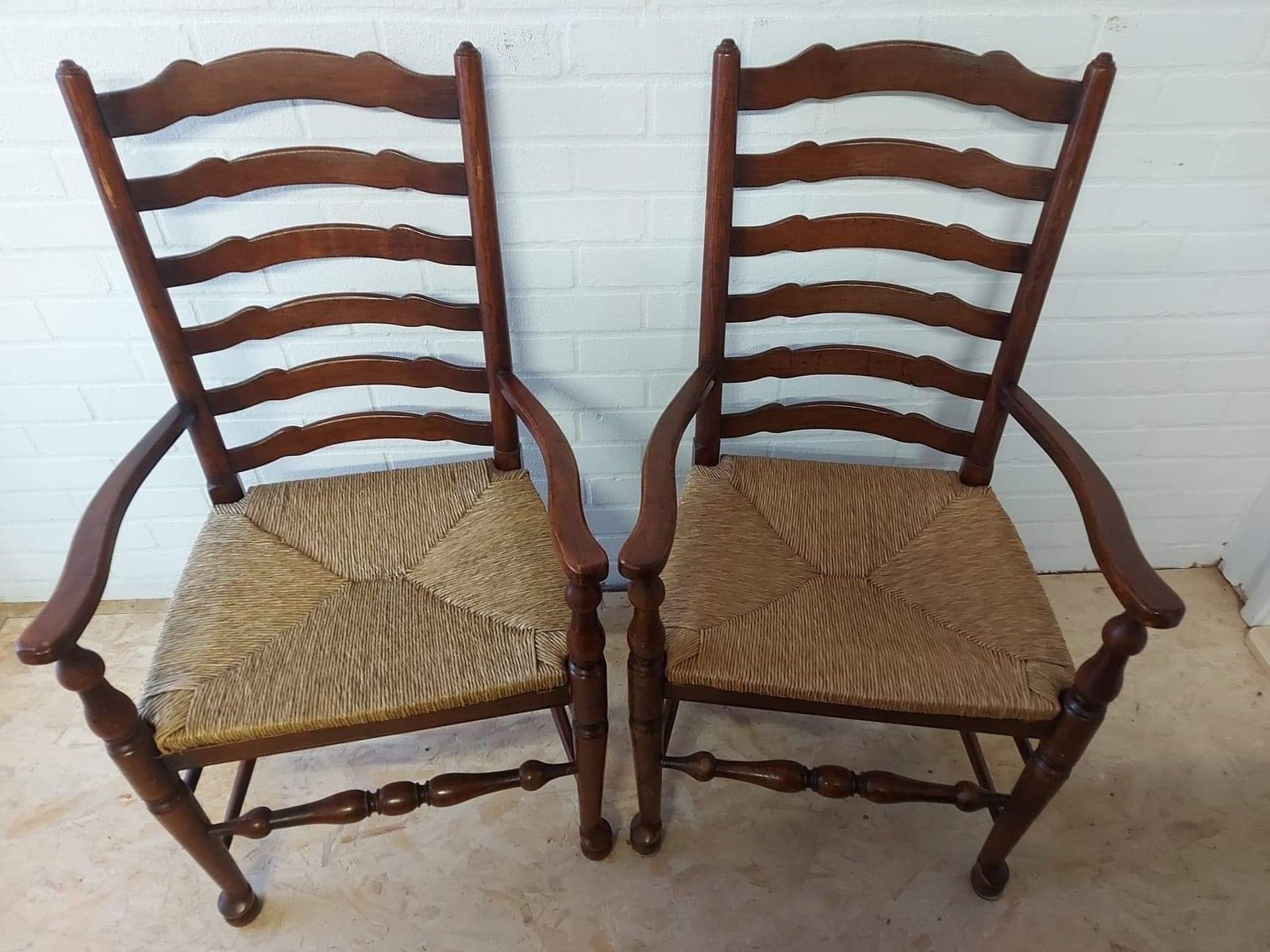 Edwardian Large Rush Seat Elm Elbow Armchair photo vintage