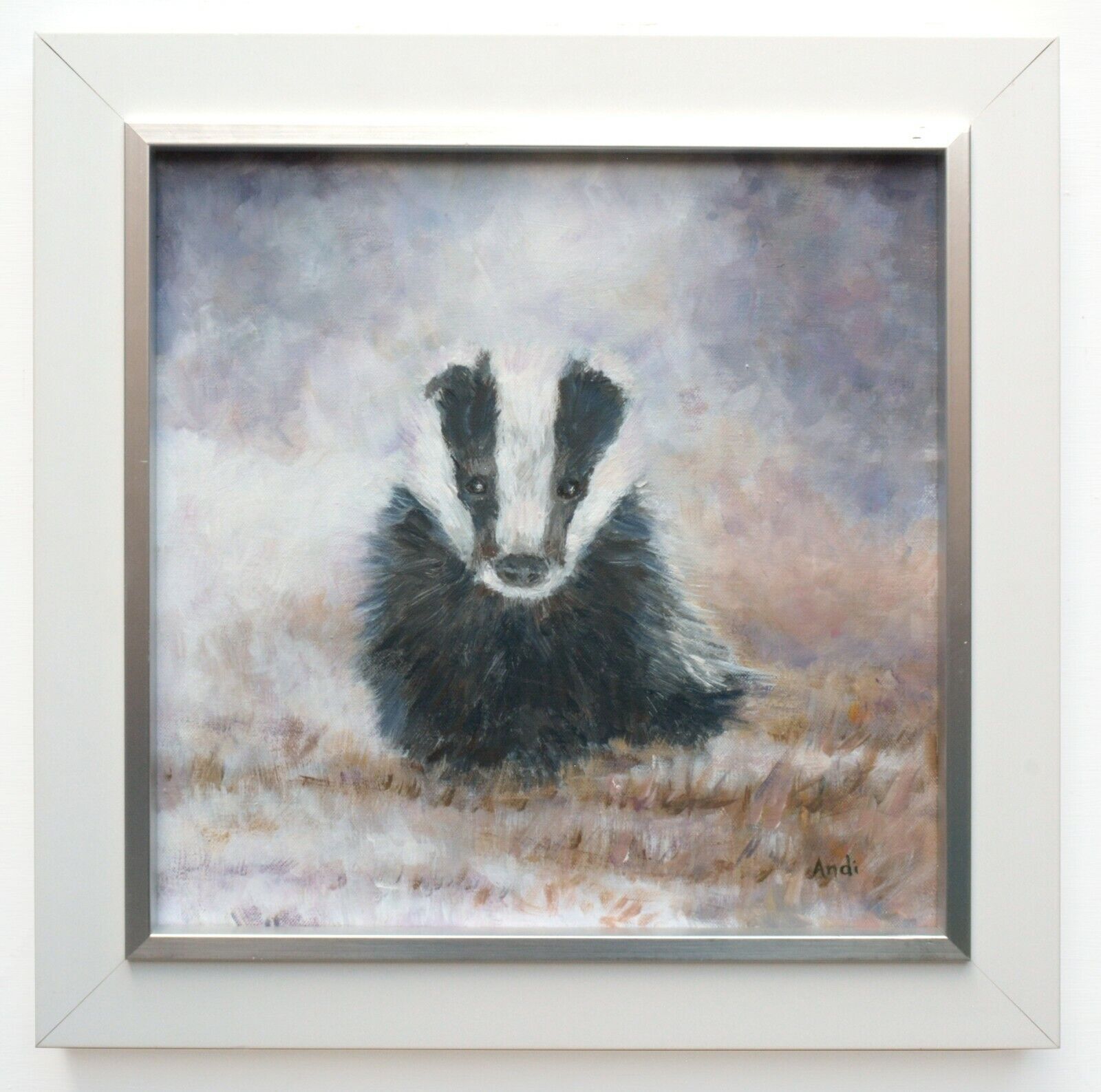 Badger Cub Original Oil Painting Signed Framed Wildlife Art Andi J Lucas photo furniture