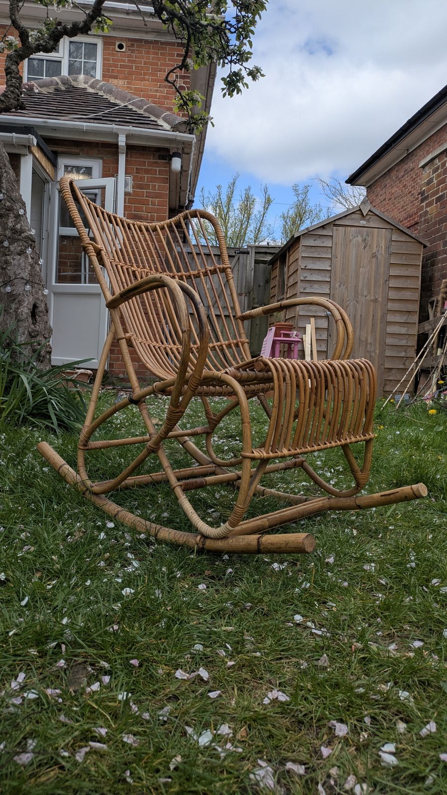 Bamboo Cane Rocking Chair, Franco Albini Style photo vintage