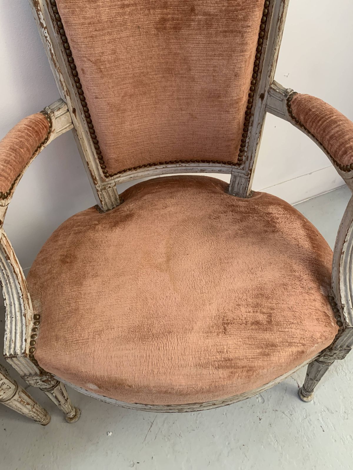 Pair Of Louis XVI Style Armchairs In Patinated Beech, 19th Century photo vinterior