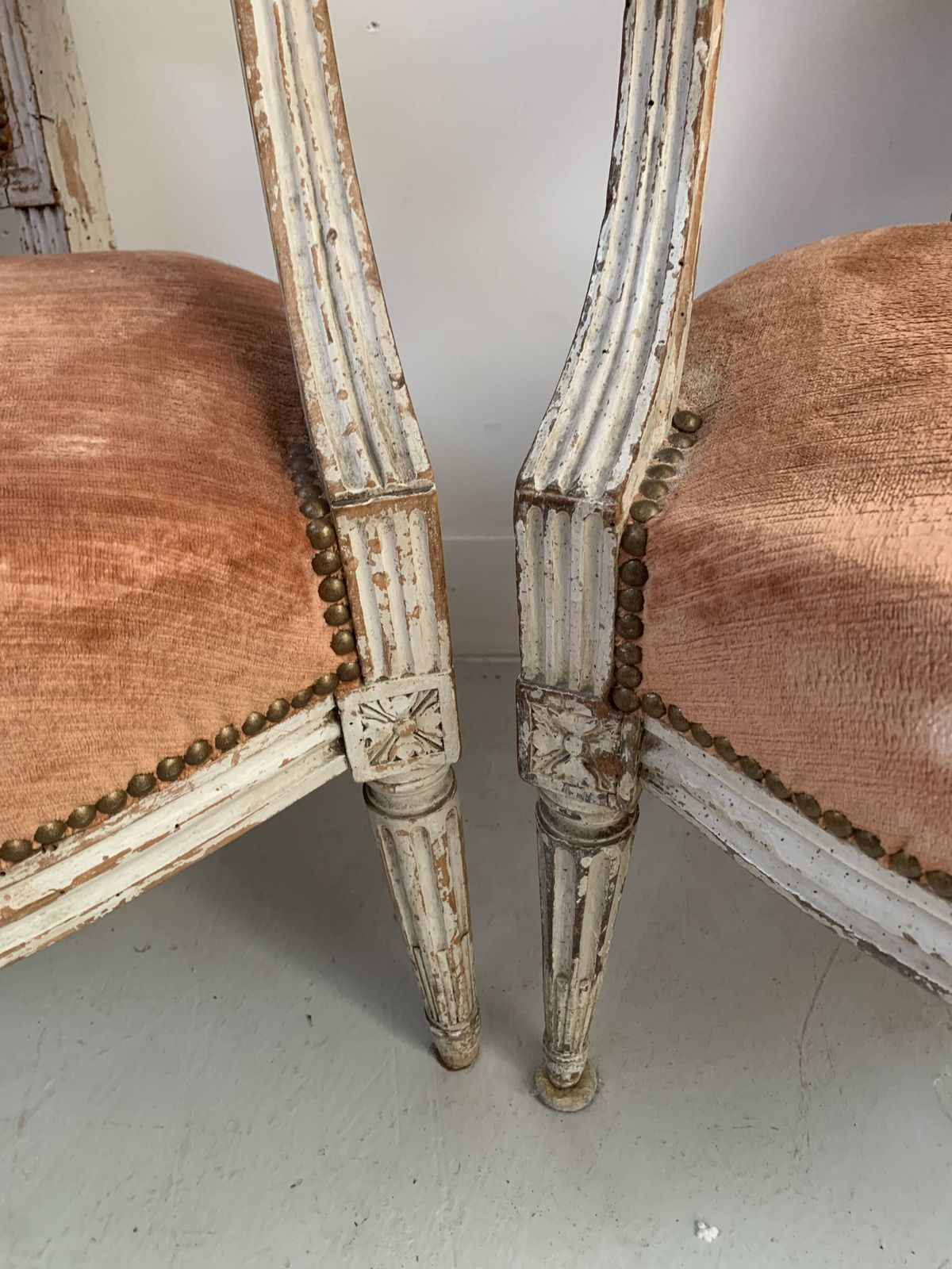 photo for sale Pair Of Louis XVI Style Armchairs In Patinated Beech, 19th Century