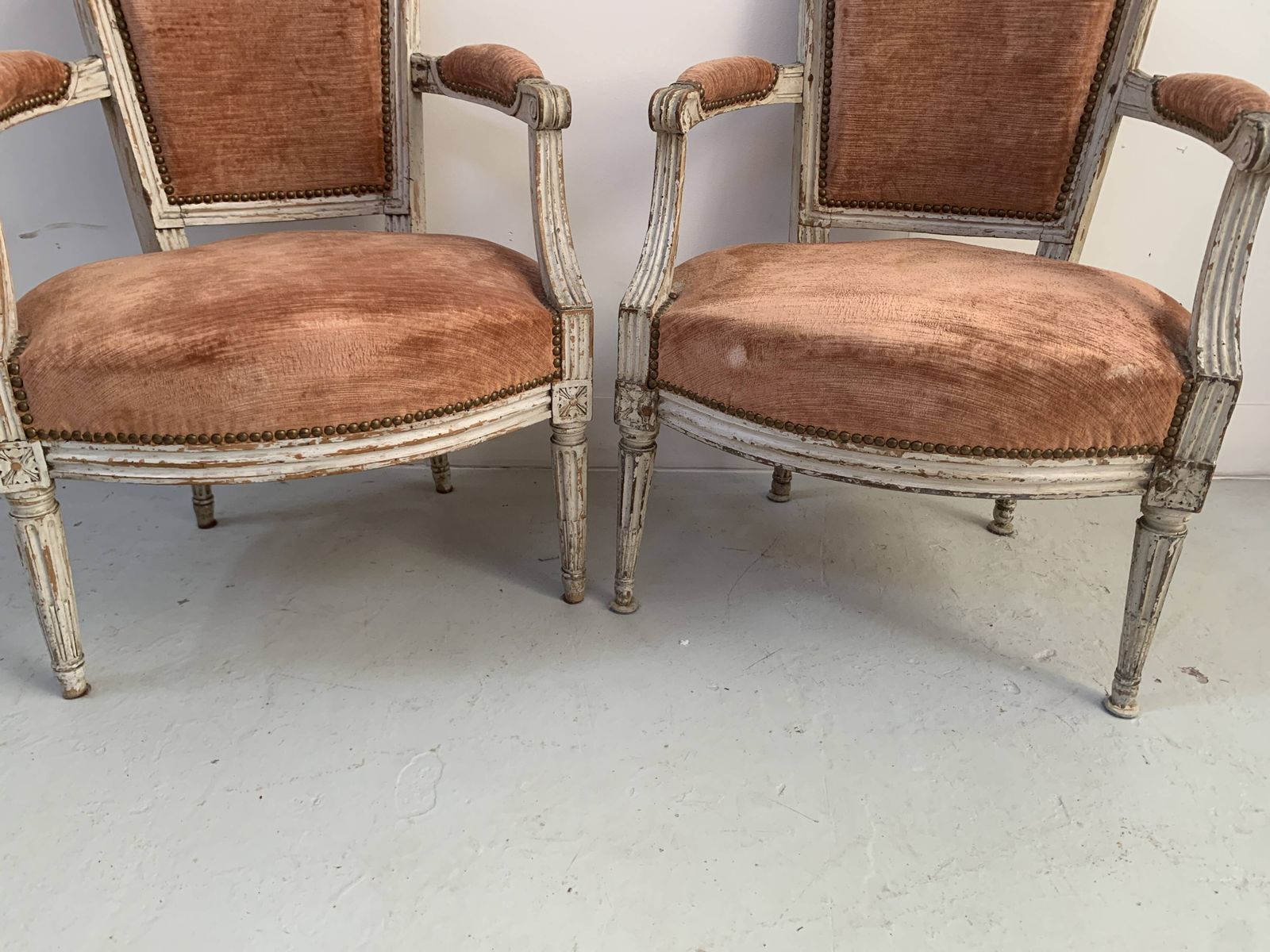 Furniture Pair Of Louis XVI Style Armchairs In Patinated Beech, 19th Century photo