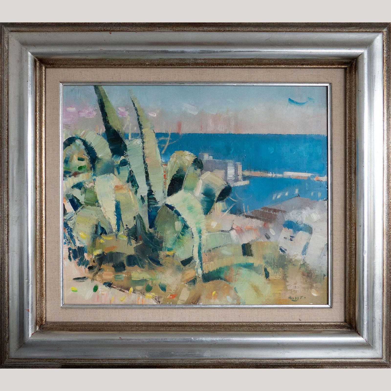 Seaside Agave   Abstract Mediterranean Landscape Oil Painting photo furniture