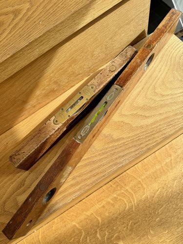 Two J Rabone & Sons Large Wooden Spirit Levels 1930s Working Display