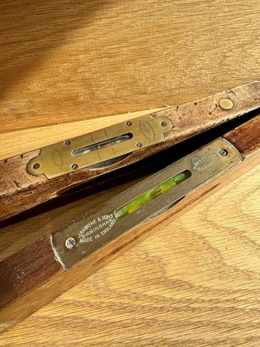 Two J Rabone & Sons Large Wooden Spirit Levels 1930s Working Display photo furniture