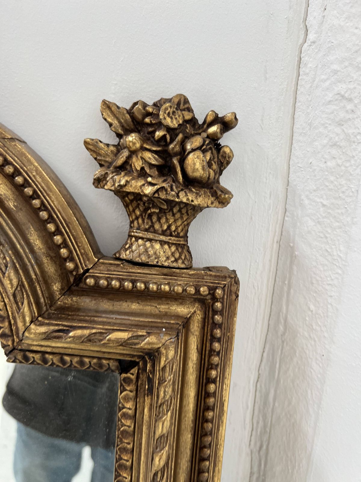 Louis XVI Style Mirror In Wood And Gilded Stucco, 19th Century photo vintage
