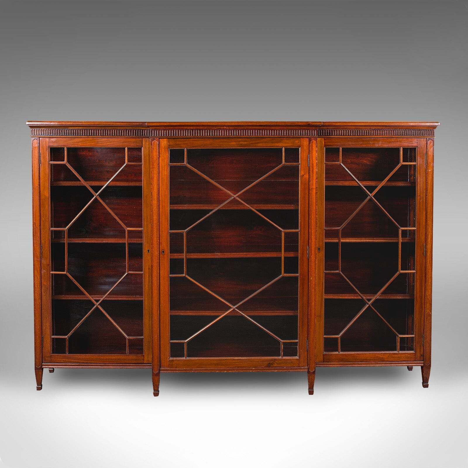 Large Antique Breakfront Bookcase, English, Cabinet, Georgian Revival, Victorian photo furniture