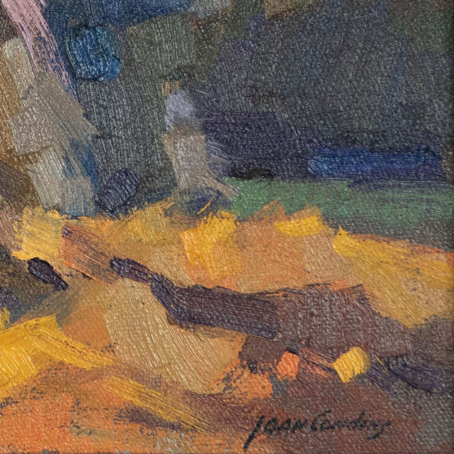 Twilight Haystacks   Joan Condins – Original Framed Impressionist Oil Painting photo Art