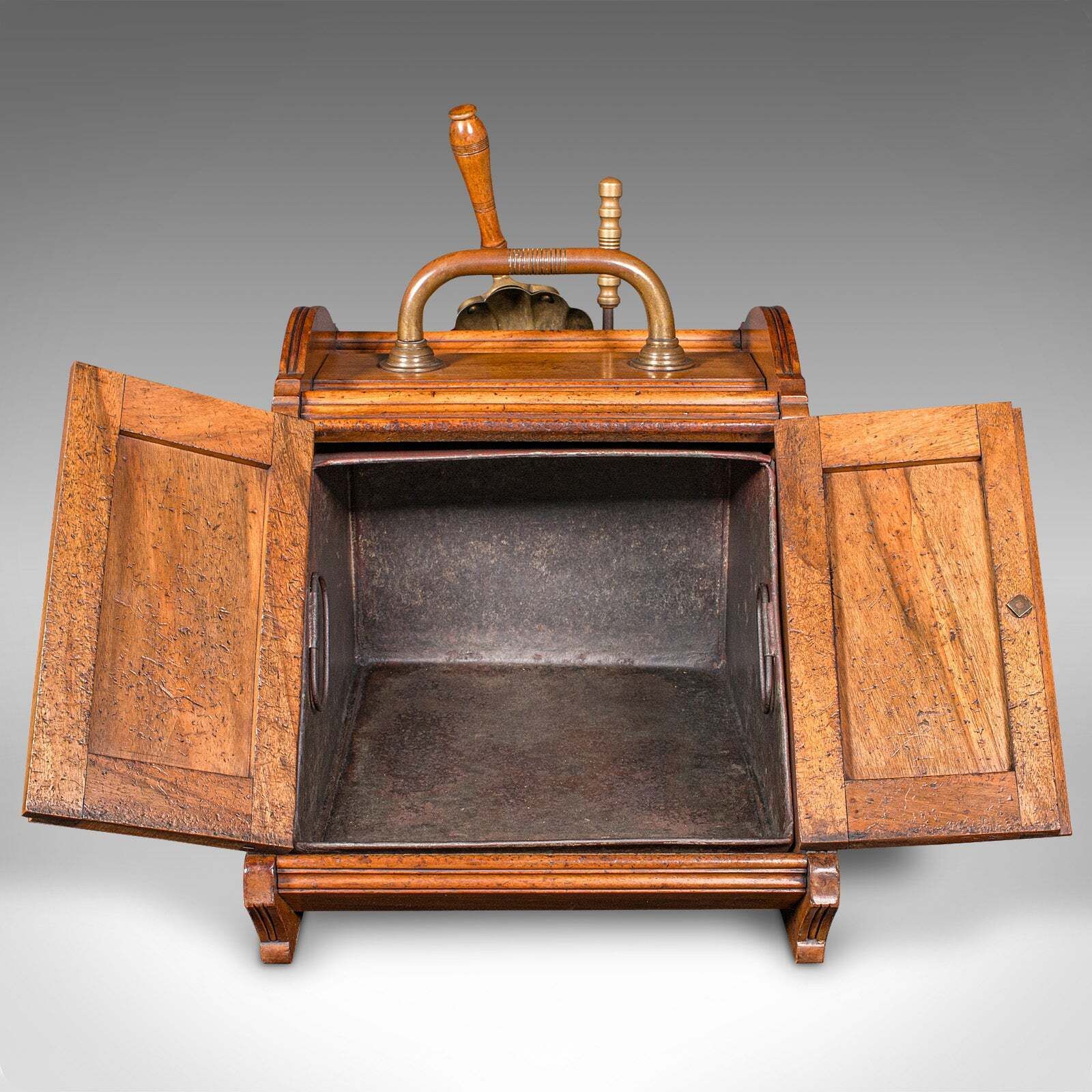 Antique Coal Purdonium, Scottish, Walnut, Brass, Fireside Fuel Store, Victorian photo Home Fixtures