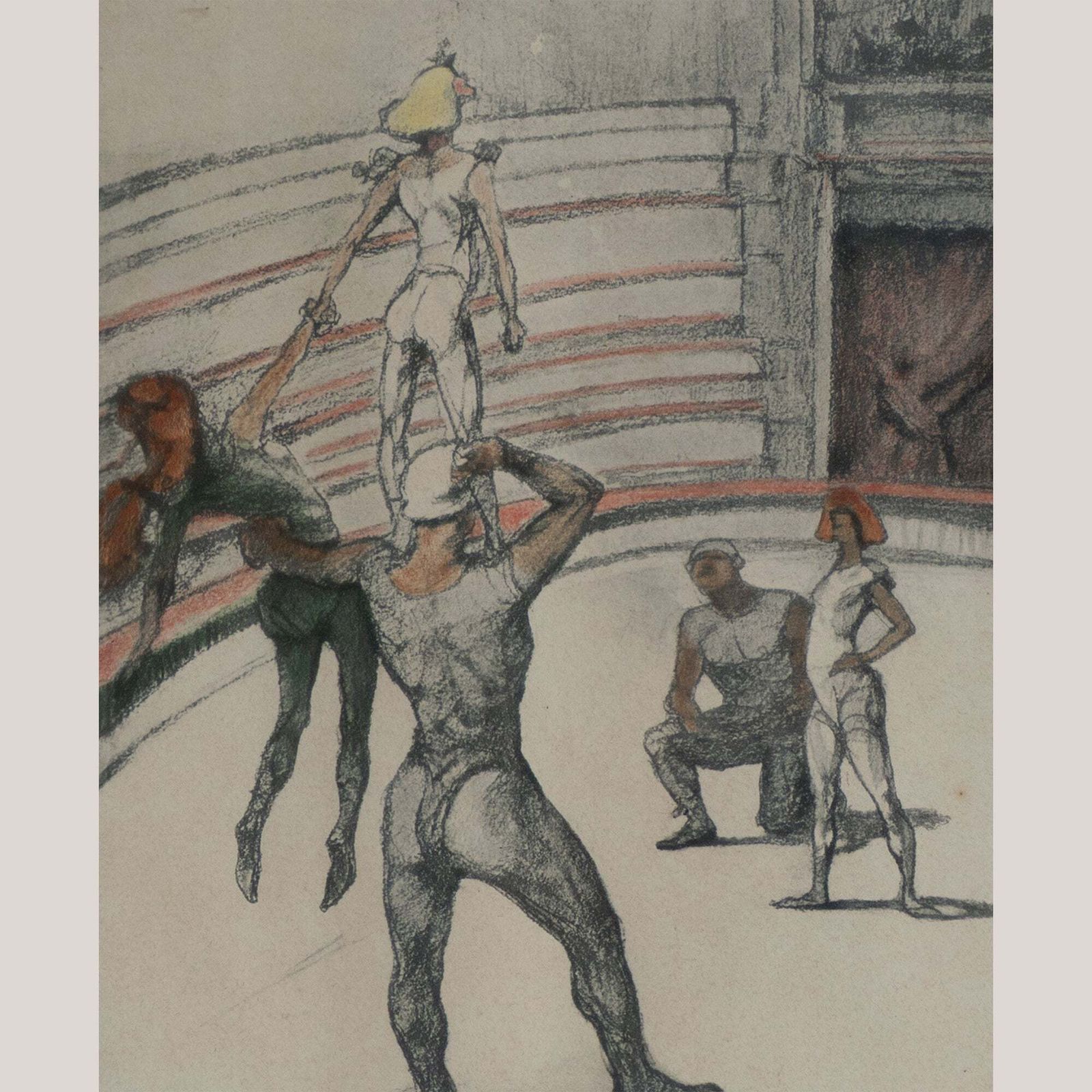 La Chapiteau – Acrobats After Toulouse Lautrec   Vintage Circus Lithograph photo Art