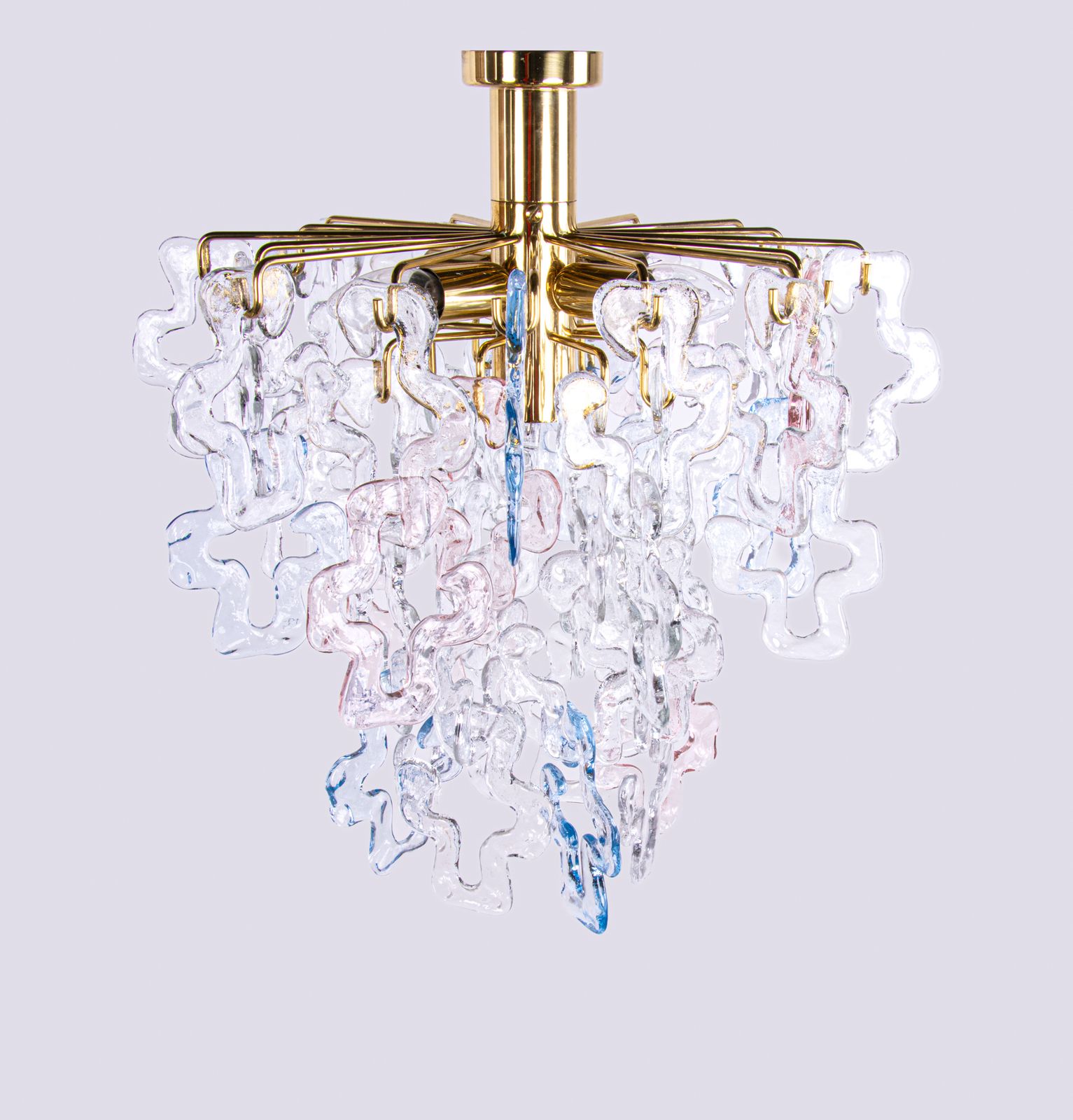 Interlocking Murano Chandelier Flush Mount Glass & Brass Carlo Nason Kalmar 1960 photo vintage