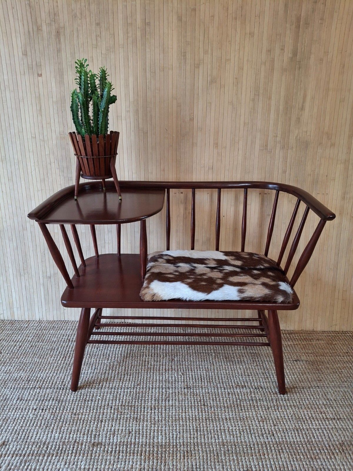 Fab Vintage Chippy Heath Mid Century Teak Telephone Seat Hall Table Goatskin photo furniture