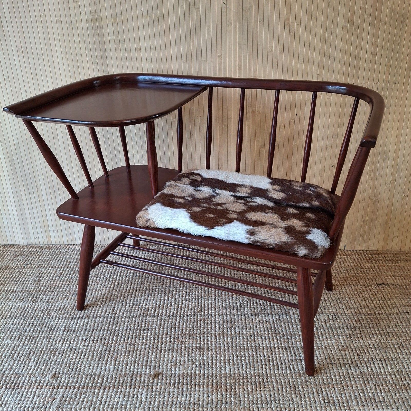 photo buy Fab Vintage Chippy Heath Mid Century Teak Telephone Seat Hall Table Goatskin