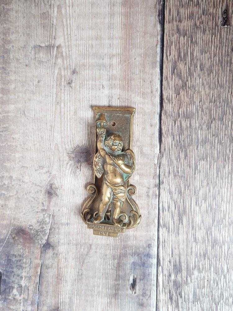 Small Rye Quarterboy Brass Door Knocker, Collectible Brass Door Knocker