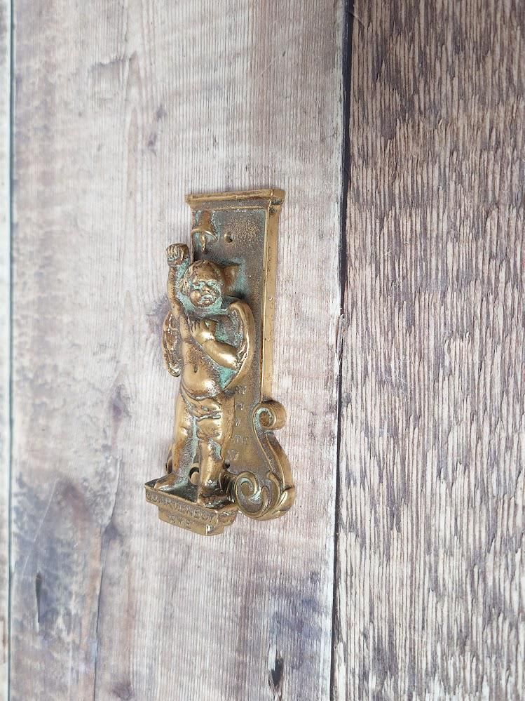 Small Rye Quarterboy Brass Door Knocker, Collectible Brass Door Knocker photo for sale