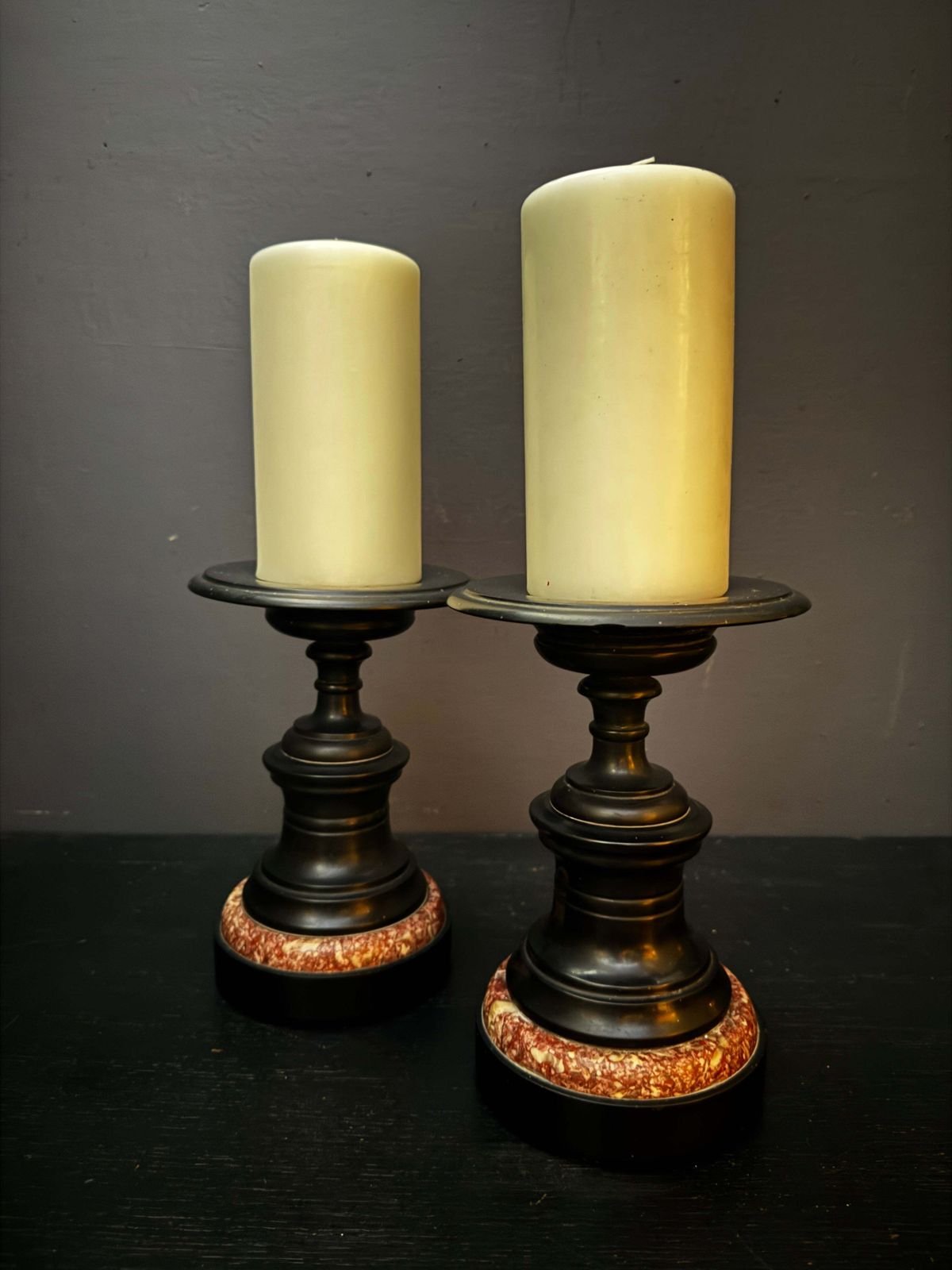 Mid 1800s Pair Of French Turned Black Marble Candle Sticks photo furniture