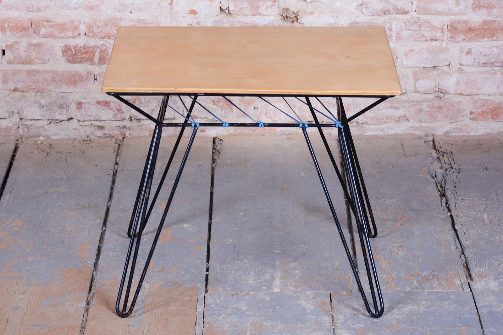 Restored Mid Century Coffee Table, Beech, Blackened Metal, Czech, 1950s photo furniture