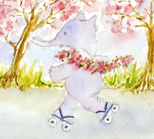 Elephant Skater Illustration Cute Original Watercolour Painting Andi J Lucas photo furniture