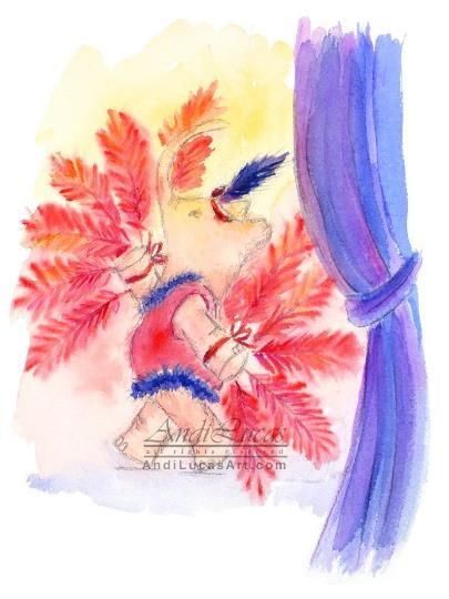 Elephant Fan Dancer Illustration Cute Original Watercolour Painting Andi J Lucas