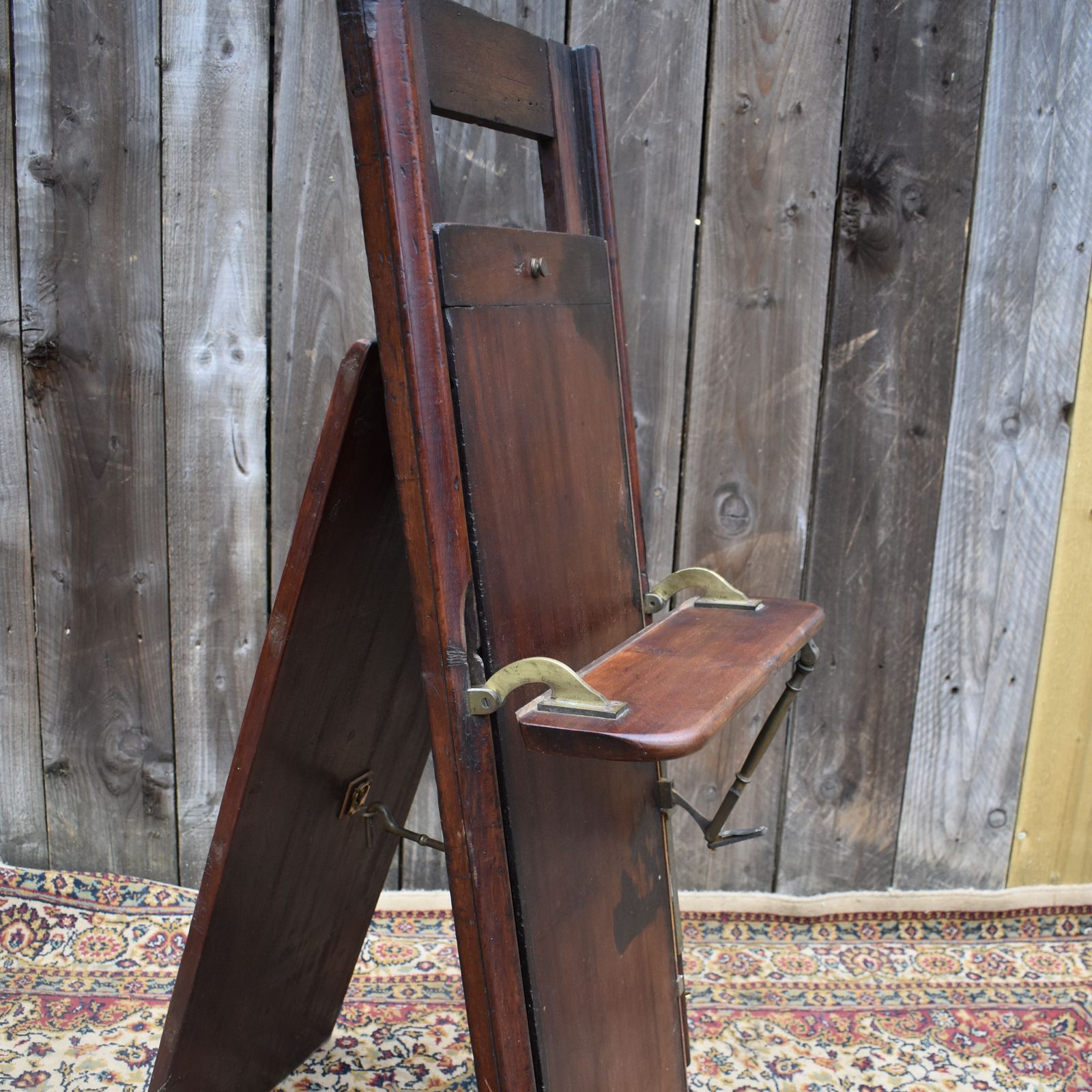 Antique Rare Victorian Mahogany Brass Folding Campaign Artists Seat photo buy