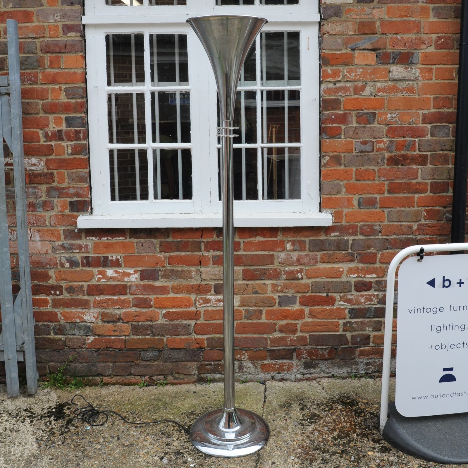 Large Chrome French Trumpet Shaped Floor Lamp, 1940s photo for sale
