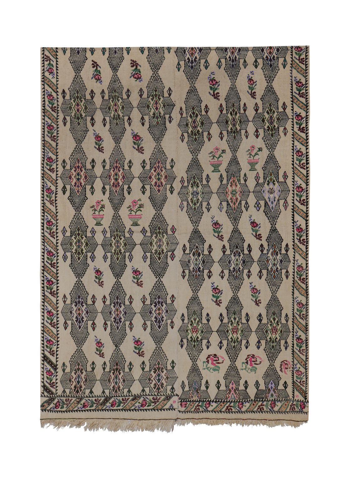Mid 20cty Diamond Pattern Jajim Kilim With Muted Colors 5'6'' X 7'6''