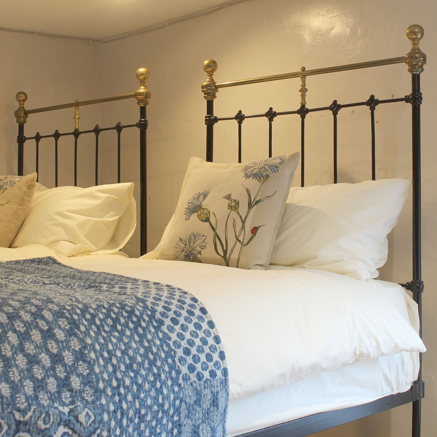 Matching Pair Of Black Antique Cast Iron And Brass Beds, Circa 1890 photo 2495.0