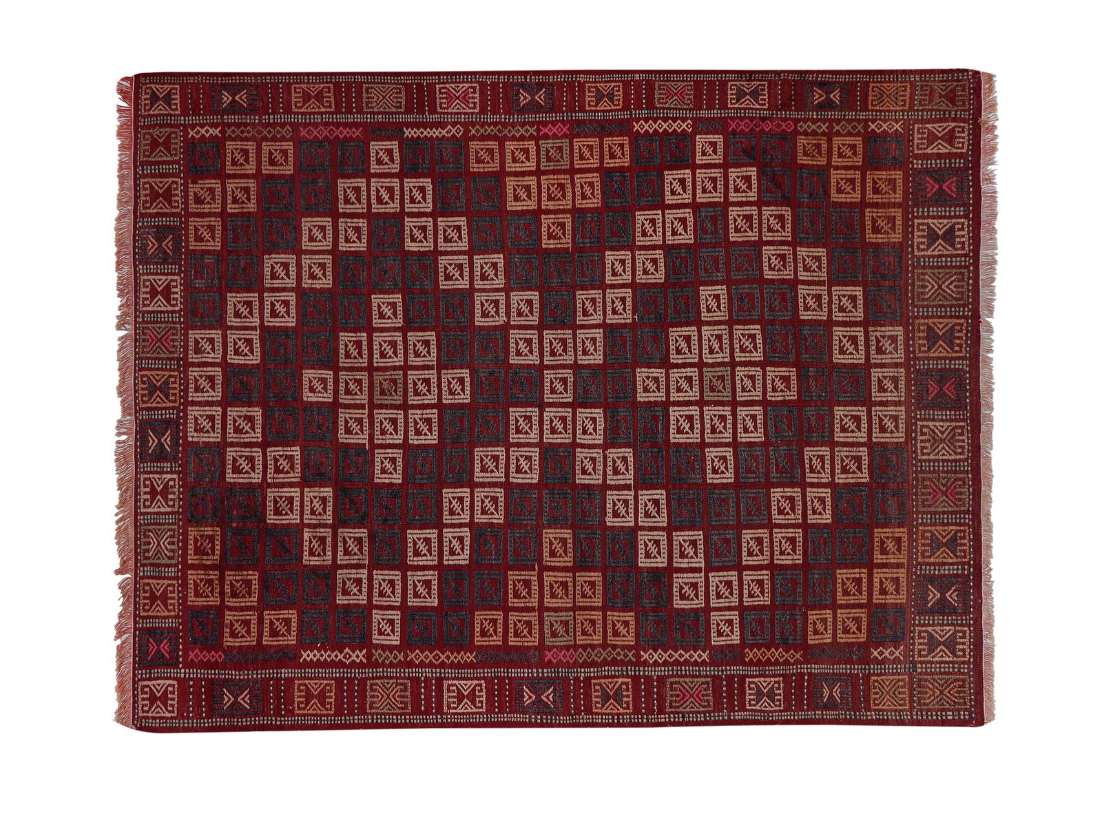 Mid Century Jajim Kilim Rug With Tribal Borders 4'9'' X 6'9'' photo Textiles
