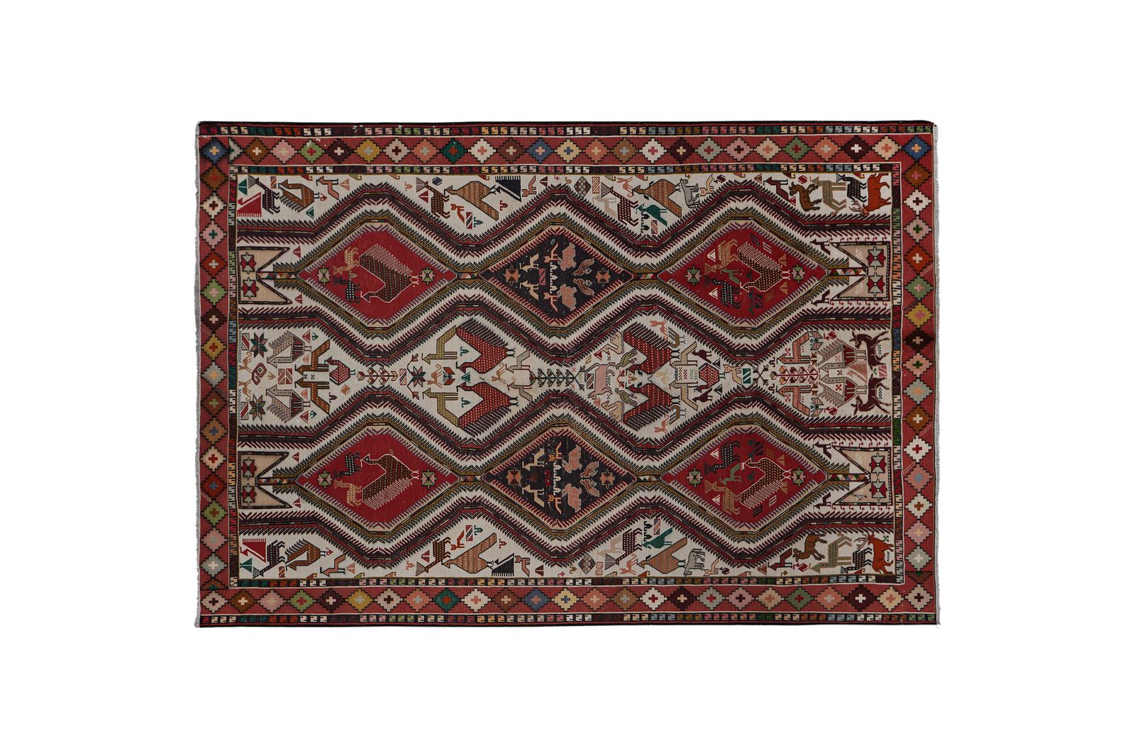 Vintage Animal Pattern Soumac Kilim Rug 6'2'' X 9'5'' photo furniture