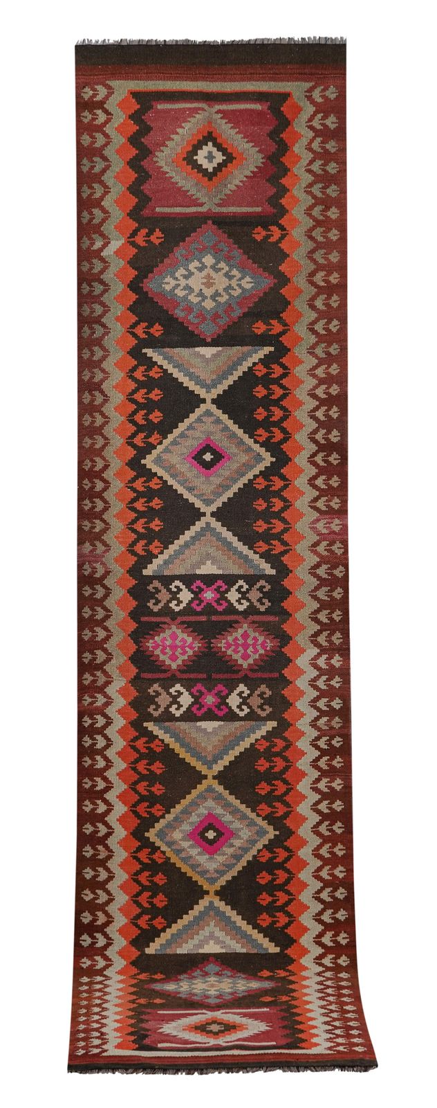 1970s Vintage Kilim Runner Rug 3'1'' X 12'6''