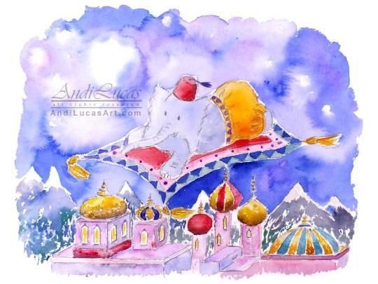 Elephant Aladdin Illustration Cute Original Watercolour Painting Andi J Lucas