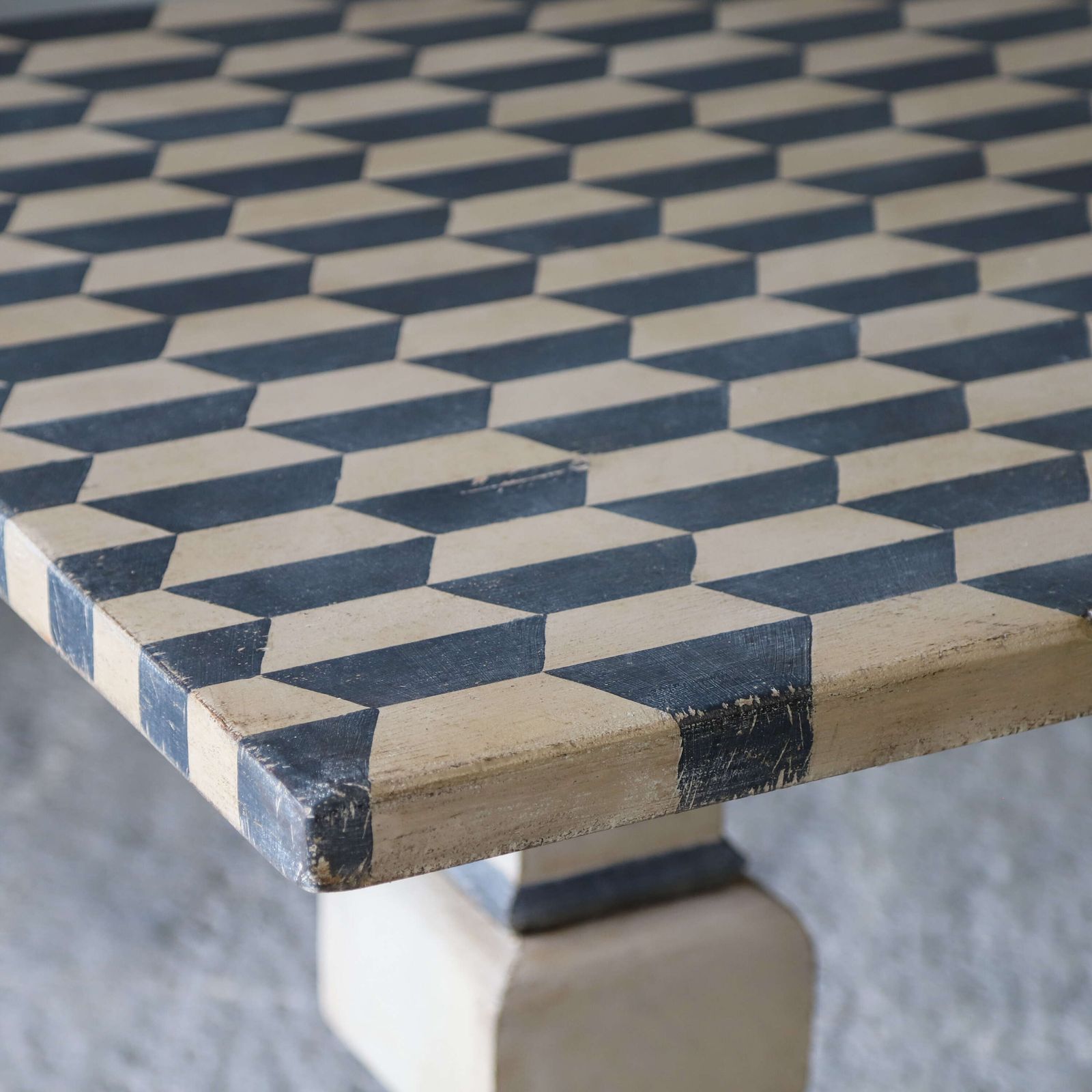 photo for sale French Mid 20th Century Refectory Farmhouse Style Table   Later Geometric Painted Finish
