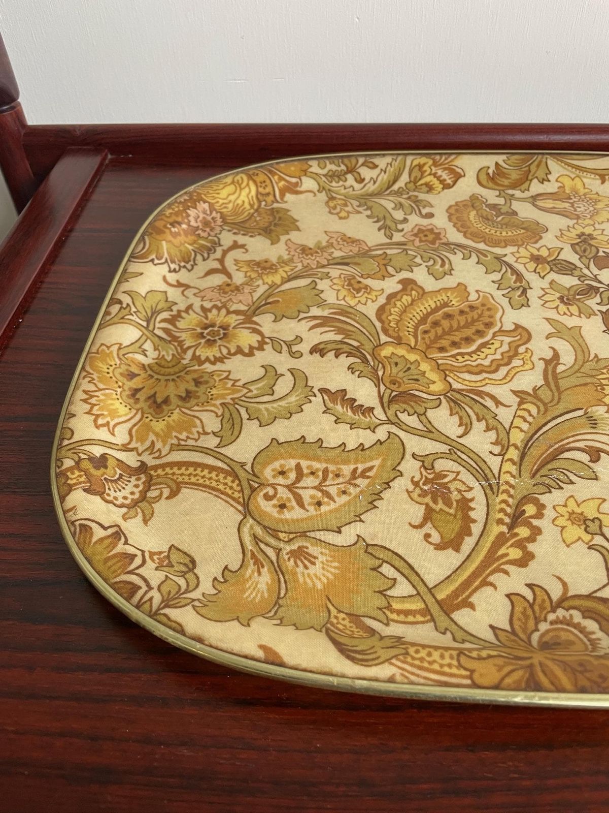 Large Fibreglass Tray Kitsch Yellow Beige Orange Floral Leaves From 1970s photo Home Decor
