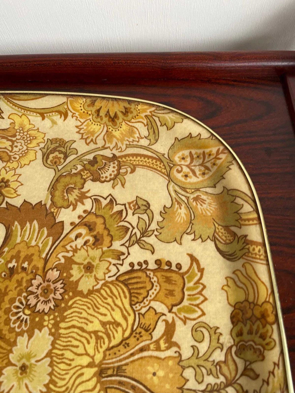 Large Fibreglass Tray Kitsch Yellow Beige Orange Floral Leaves From 1970s photo vinterior