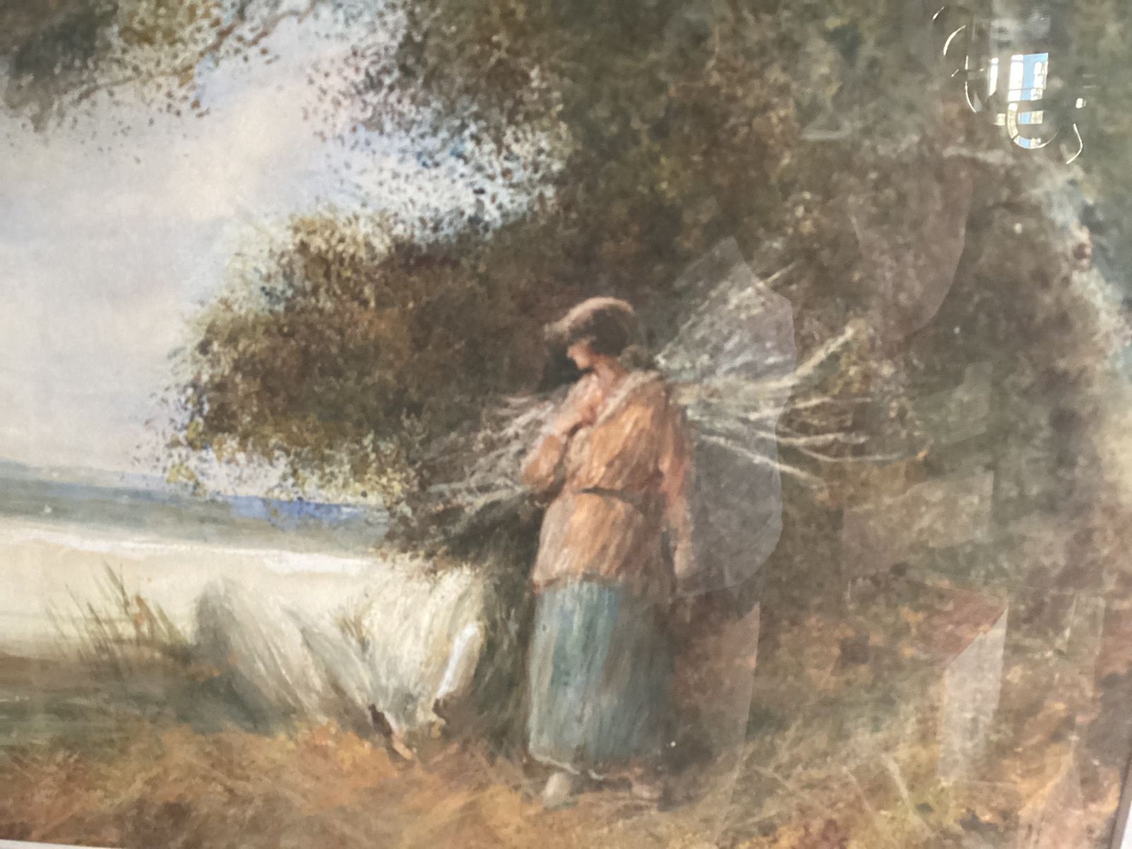 Frederick Hines Watercolour Of Girl Collecting Faggots photo for sale