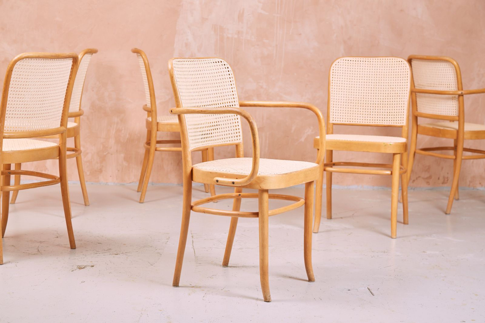 Set Of Six Prague Chairs By Josef Hoffmann And Josef Frank, Bentwood And Cane, 1930s photo for sale