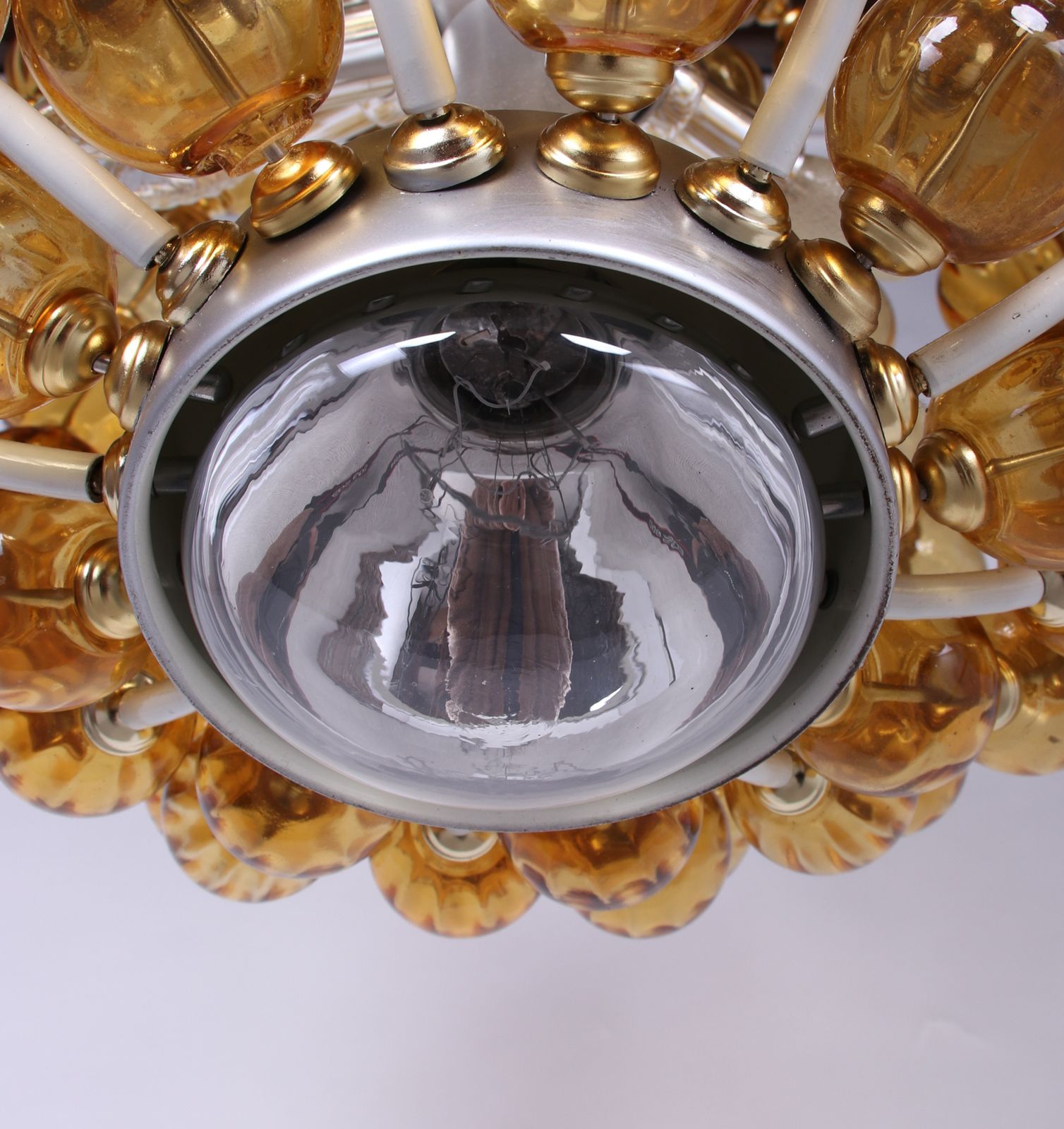 Spectacular 25" Ballroom Chandelier Handcrafted Amber Glass Balls, Germany 1960s photo 9389.32