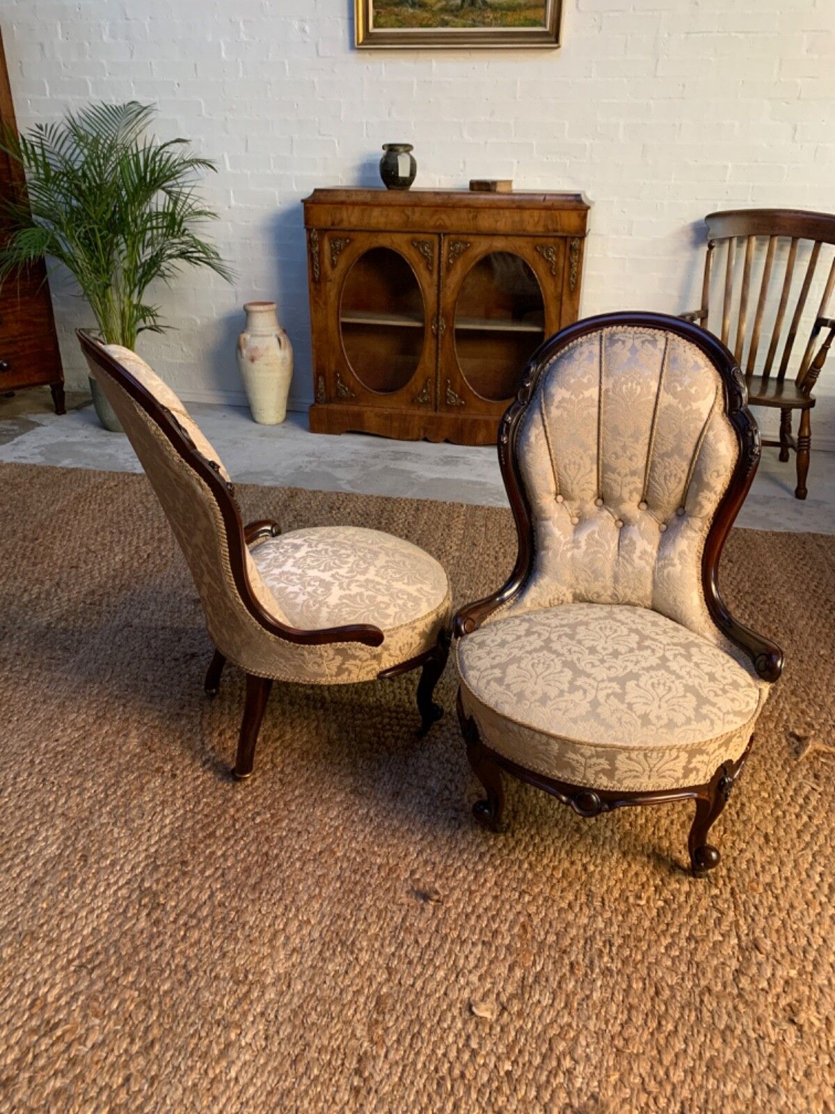 Antique Victorian Chairs Elegant Set Of Two Upholstered Chairs photo vintage
