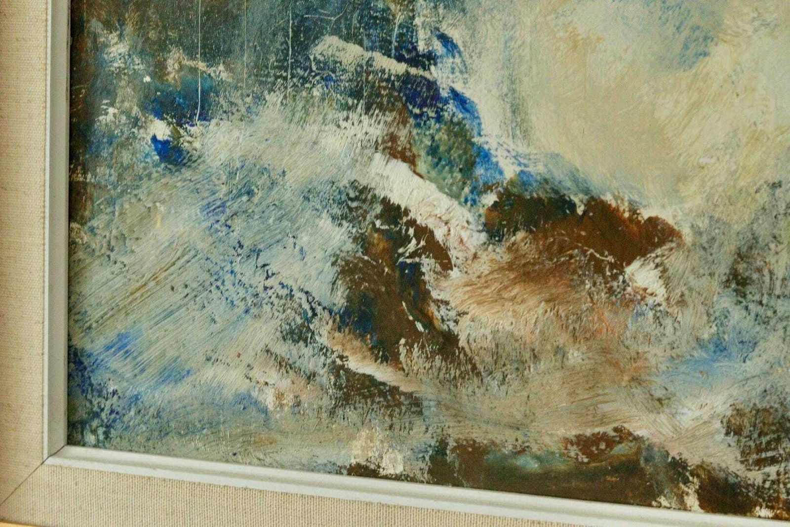 Mid Century Original Swedish Oil On Panel "Cliffs On Ljusterö " By Lars Boëthius Vintage & Framed photo vintage