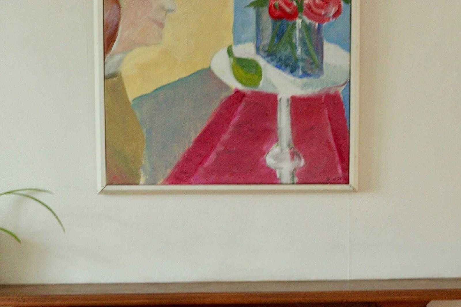 Mid Century Original Swedish Oil On Canvas "Woman And A Vase " By Björn Gyllenhammar   Vintage & Framed photo for sale