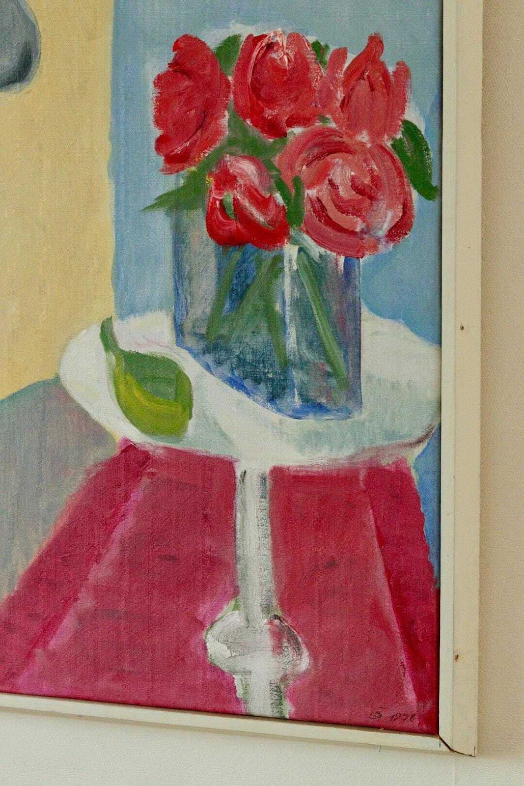 Mid Century Original Swedish Oil On Canvas "Woman And A Vase " By Björn Gyllenhammar   Vintage & Framed photo Art